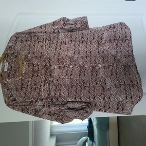 Calvin Klein Long Sleeve Blouse Snakeskin Print V-Neck Button Front Silky XL